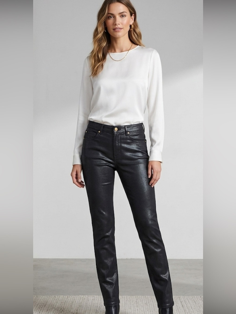 Donna Karan New York Black label Black Lurex stretch Denim Straight-Leg Jean NWT